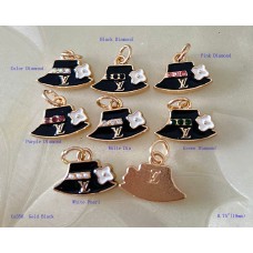 LV Pendant Charm Bag Buttons Diamond Luxury Jewelry Black Gold Edge - 0.75"(19mm) - cu355