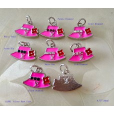 LV Pendant Louis Vuitton Charm Bag Buttons Diamond Luxury Jewelry Dark Pink Silver Edge - 0.75"(19mm) - cu356