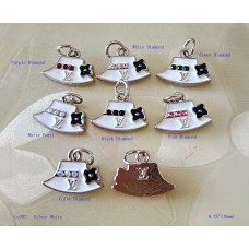 LV Pendant Louis Vuitton Charm Bag Buttons Diamond Luxury Jewelry White Silver Edge - 0.75"(19mm) - cu357