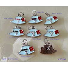 LV Pendant Louis Vuitton Charm Bag Buttons Diamond Luxury Jewelry Tiny Blue Silver Edge - 0.75"(19mm) - cu358