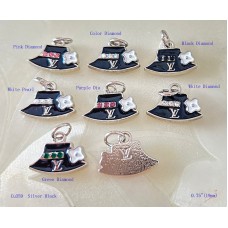 LV Pendant Louis Vuitton Charm Bag Buttons Diamond Luxury Jewelry Black Silver Edge - 0.75"(19mm) - cu359