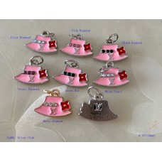 LV Pendant Louis Vuitton Charm Bag Buttons Diamond Luxury Jewelry Pink Silver Edge - 0.75"(19mm) - cu360