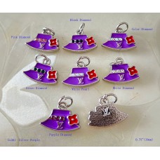 LV Pendant Louis Vuitton Charm Bag Buttons Diamond Luxury Jewelry Silver Purple Edge - 0.75"(19mm) - cu361