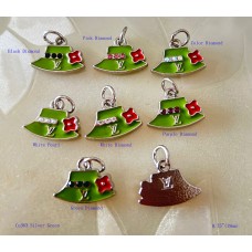 LV Pendant Louis Vuitton Charm Bag Buttons Diamond Luxury Jewelry Silver Green Edge - 0.75"(19mm) - cu363