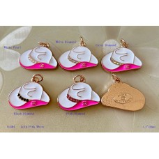 Chanel Pendant CC Charm Bag Buttons Diamond Luxury Jewelry Pink White Gold Edge -1.1"(28mm) - cu364