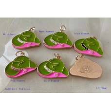 Chanel Pendant CC Charm Bag Buttons Diamond Luxury Jewelry Pink Green Gold Edge -1.1"(28mm) - cu365