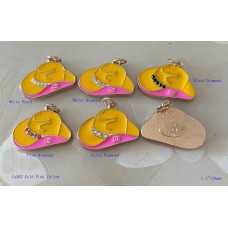 Chanel Pendant CC Charm Bag Buttons Diamond Luxury Jewelry Pink Yellow Gold Edge -1.1"(28mm) - cu366