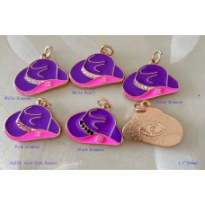 Chanel Pendant CC Charm Bag Buttons Diamond Luxury Jewelry Pink Purple Gold Edge -1.1"(28mm) - cu370