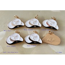 Chanel Pendant CC Charm Bag Buttons Diamond Luxury Jewelry Black White Gold Edge -1.1"(28mm) - cu371