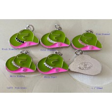 Chanel Pendant CC Charm Bag Buttons Diamond Luxury Jewelry Pink Green Gold Edge -1.1"(28mm) - cu373