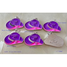 Chanel Pendant CC Charm Bag Buttons Diamond Luxury Jewelry Pink Purple Silver Edge -1.1"(28mm) - cu374