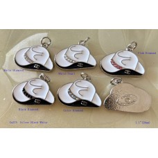 Chanel Pendant CC Charm Bag Buttons Diamond Luxury Jewelry Black White Silver Edge -1.1"(28mm) - cu375