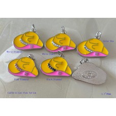 Chanel Pendant CC Charm Bag Buttons Diamond Luxury Jewelry Pink Yellow Silver Edge -1.1"(28mm) - cu376