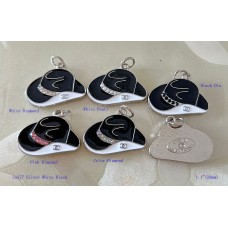 Chanel Pendant CC Charm Bag Buttons Diamond Luxury Jewelry White Black Silver Edge -1.1"(28mm) - cu377
