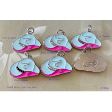 Chanel Pendant CC Charm Bag Buttons Diamond Luxury Jewelry Pink Blue Silver Edge -1.1"(28mm) - cu378