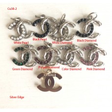 Cu39 -2- Jewel Hollow Button Silver Edge Half Left - 0.7"(18mm) - cu39-2