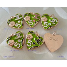 Chanel Pendant CC Charm Herat Buttons Diamond Luxury Jewelry Green Gold Edge -1.18"(30mm) - cu383