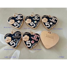 Chanel Pendant CC Charm Herat Buttons Diamond Luxury Jewelry Black Gold Silver Edge -1.18"(30mm) - cu386