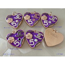 Chanel Pendant CC Charm Herat Buttons Diamond Luxury Jewelry Purple Gold SIlver Edge -1.18"(30mm) - cu387