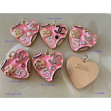Chanel Pendant CC Charm Herat Buttons Diamond Luxury Jewelry Pink Gold Silver Edge -1.18"(30mm) - cu388