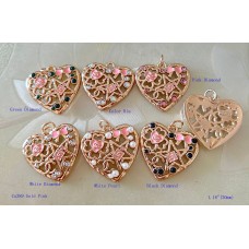 Chanel Pendant CC Charm Herat Buttons Diamond Luxury Jewelry Pink Gold Silver Edge -1.18"(30mm) - cu389
