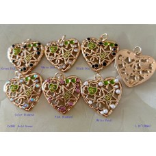Chanel Pendant CC Charm Herat Buttons Diamond Luxury Jewelry Green Gold Silver Edge -1.18"(30mm) - cu390