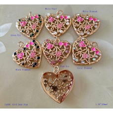 Chanel Pendant CC Charm Herat Buttons Diamond Luxury Jewelry Dark Pink Gold Silver Edge -1.18"(30mm) - cu396