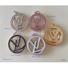 Chanel Button Charm Pendant CC Buttons Diamond Sewing Custom Silver Edge - 1"(25mm) - cu419