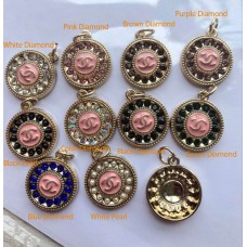Cu60-Gold Edge Pink Charms  Jewel Round Buttons - 0.79"(20mm) -cu60-1