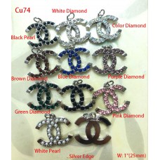 cu74 - Jewel Single Ring Buttons Silver Edge -1"(25mm) - cu74