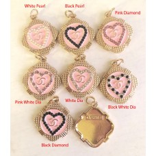 Cu82-2-  Pink Charms Jewel Buttons Gold Edge - 0.79"(20mm) - cu82-2