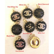 Cu83-2-  Black Charms Jewel Round Buttons Gold Edge - 0.79"(20mm) - cu83-2