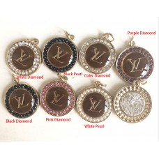 Cu92-1- Gold Edge Charms LV Rhinestone Padlocks LV pendant Jewel Round Ring Grey Buttons - 0.79"(20mm) - cu92-1