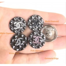 J111-3- Chanel Button Gunmetal Edge Button Jewel CC Buttons - 0.79"(20mm) - J111-3