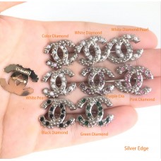 J112-1- Chanel Button Silver Edge  Jewel CC Buttons Dot - 0.79"(20mm) - J112-1