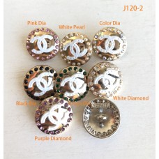 J120-2- CC Button White Button Gold Edge Jewel CC Buttons Sewing Custom - 0.7"(18mm) - J120 -2