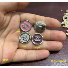 J130 -  Button Silver Edge  Jewel CC Buttons Sewing Custom - 0.7"(18mm) - J130