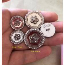 J135 -  Button SIlver Edge  Jewel CC Buttons Diamond Sewing  - 0.59"/0.79"(15/20mm) - J135