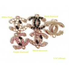 J151-2- Pearl Diamond CC Black Flat Buttons Double Hole Sewing Gold Edge - 1.14"(29mm) - J151-2