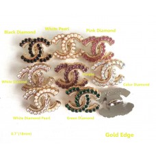 J152-1- Pearl Diamond CC Buttons Sewing Gold Edge - 0.7"(18mm) - J152-1