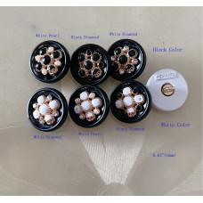 J155 - Gold Button Pearl Diamond CC Buttons Black Edge - 0.63"(16mm) - J155