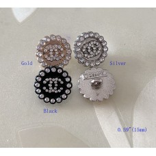 J156 -  White Diamond CC Button Silver Edge - 0.59"(15mm) - J156