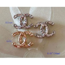 J160 -  White Diamond CC Button Chanel Gold Silver Edge  - 0.63"(16mm) - J160