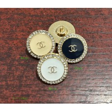 CC Chanel Round Buttons Diamond Jewelry Gold Edge - 0.7"(18mm) - J165
