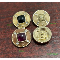 CC Chanel Round Buttons Diamond Jewelry Gold Edge - 0.79"(20mm) - J170