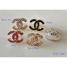 C Chanel Round Buttons CC Diamond  Jewelry Gold Edge - 0.55"(14mm) - J171