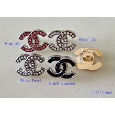C Chanel Round Buttons CC Diamond  Jewelry Silver Edge - 0.55"(14mm) - J172