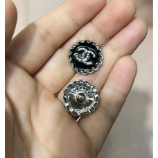 C416 -  Silver Black Button CC Buttons Sewing- 0.79"(20mm) - c416